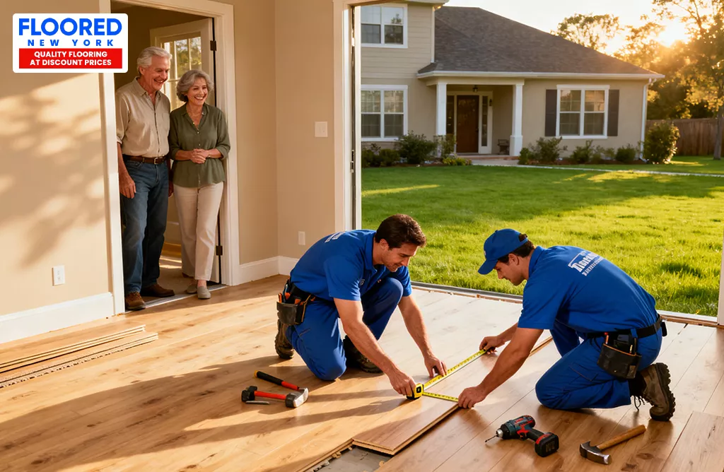 Hardwood flooring installation in a modern Long Island home
