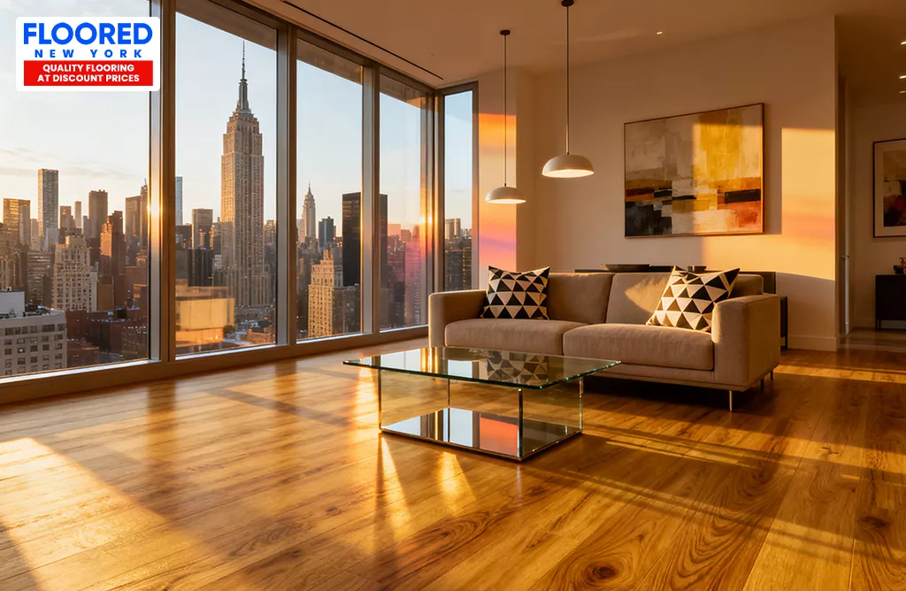 Luxury vinyl plank flooring with realistic natural hardwood look