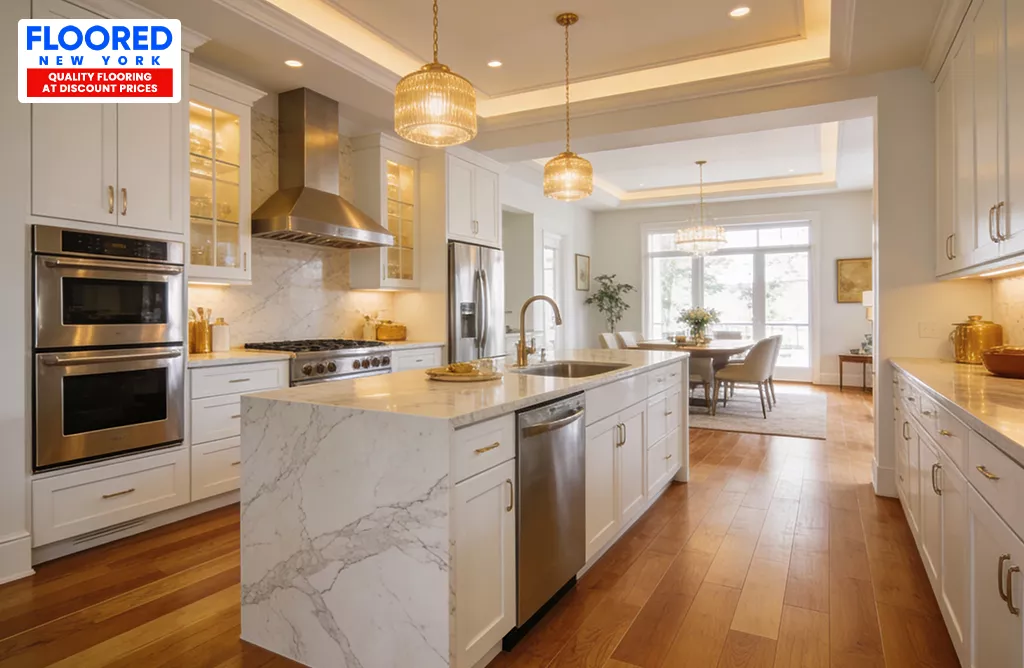 Waterproof Luxury Vinyl Plank Flooring in Modern Long Island Kitchen