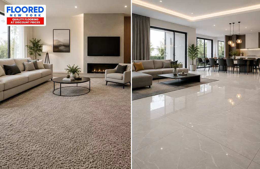 Modern Living Rooms Showing Carpet vs Tile Flooring Comfort